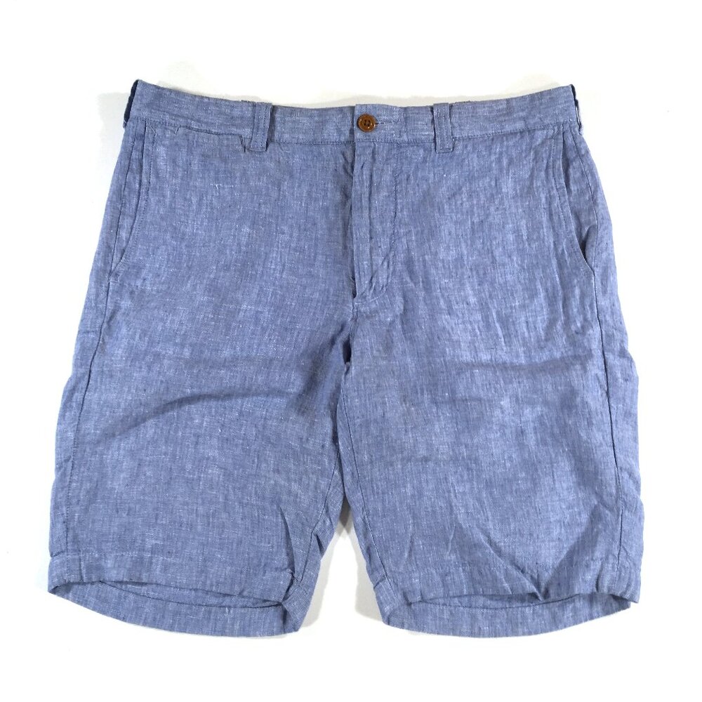 J. Crew Stanton Linen Shorts Measured Size 35" Marked Size 33" Blue Baird McNutt